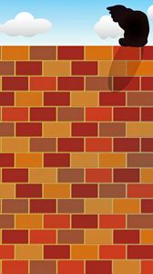 Preview wallpaper cat, brick wall, fence, vector, art