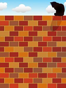 Preview wallpaper cat, brick wall, fence, vector, art