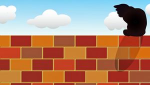 Preview wallpaper cat, brick wall, fence, vector, art