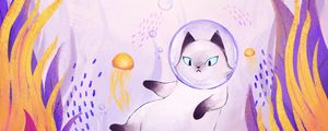 Preview wallpaper cat, bubble, spacesuit, underwater world, art