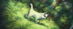 Preview wallpaper cat, bug, grass, nature, art