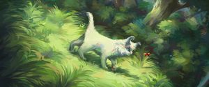 Preview wallpaper cat, bug, grass, nature, art