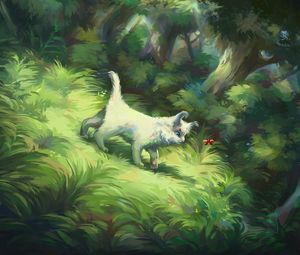 Preview wallpaper cat, bug, grass, nature, art