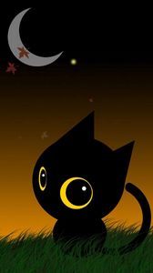 Preview wallpaper cat, drawing, big-eyed, moon, nature