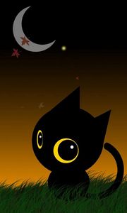 Preview wallpaper cat, drawing, big-eyed, moon, nature