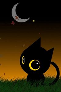 Preview wallpaper cat, drawing, big-eyed, moon, nature