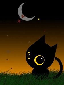 Preview wallpaper cat, drawing, big-eyed, moon, nature