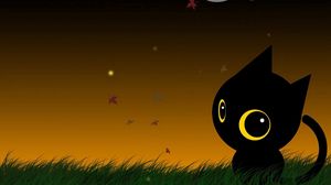 Preview wallpaper cat, drawing, big-eyed, moon, nature