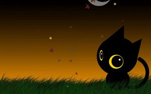 Preview wallpaper cat, drawing, big-eyed, moon, nature