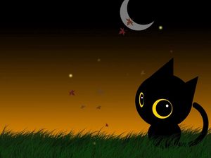 Preview wallpaper cat, drawing, big-eyed, moon, nature