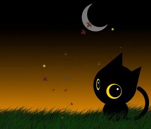 Preview wallpaper cat, drawing, big-eyed, moon, nature