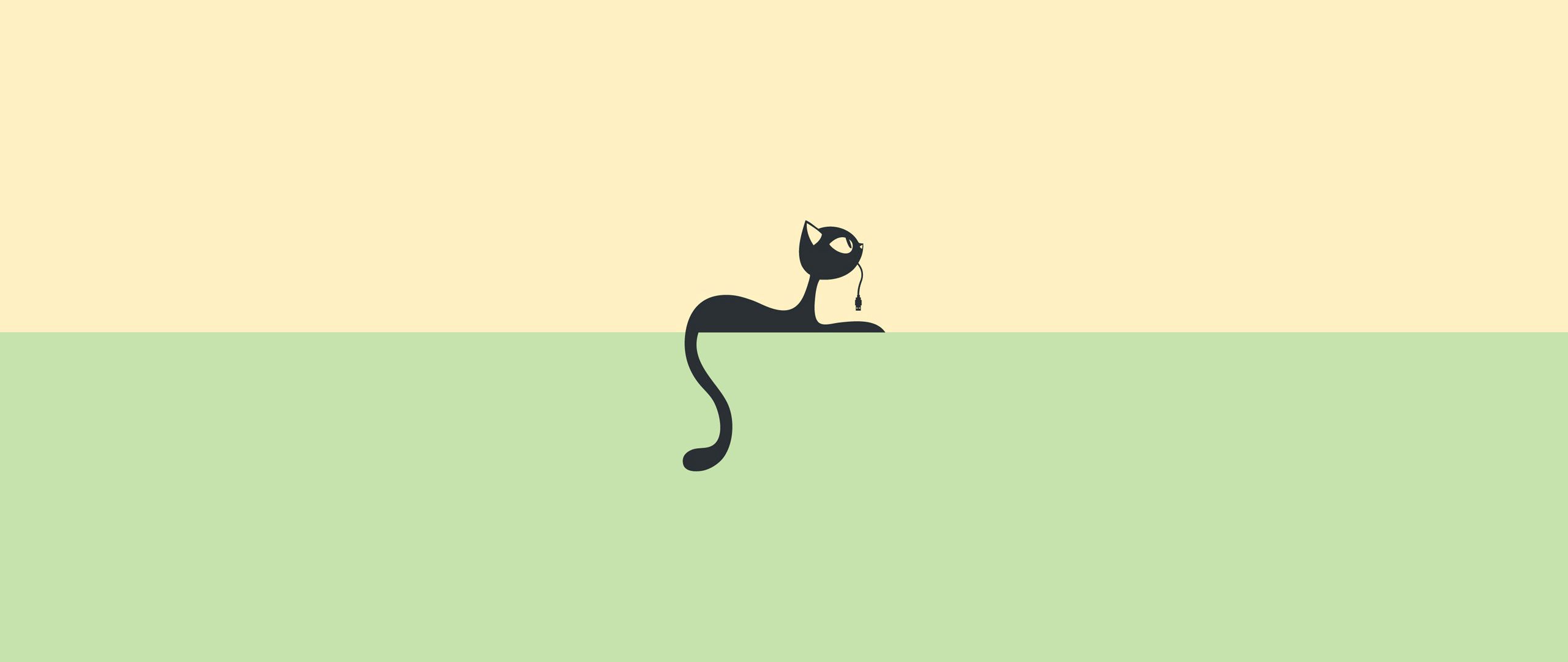 Download wallpaper 2560x1080 cat, drawing, black, green dual wide 1080p ...