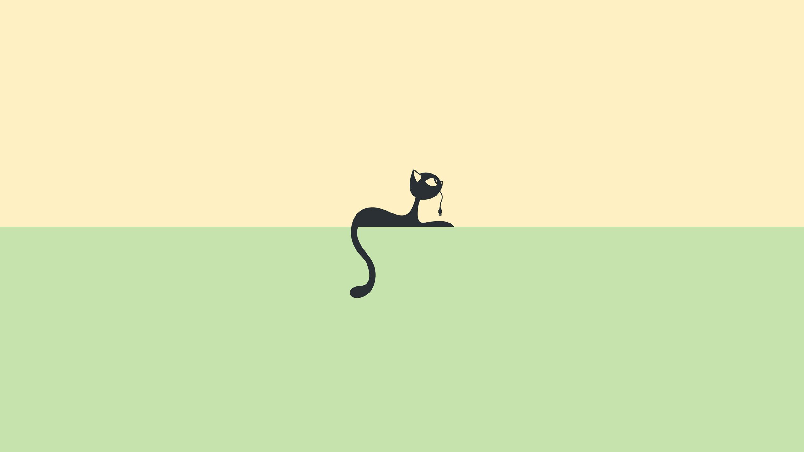 Download wallpaper 2560x1440 cat, drawing, black, green widescreen 16:9 ...