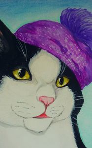 Preview wallpaper cat, drawing, hat, picture