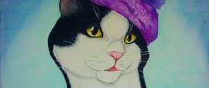 Preview wallpaper cat, drawing, hat, picture