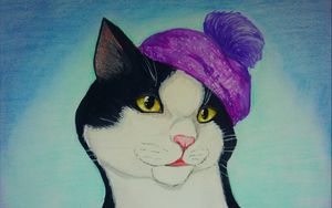 Preview wallpaper cat, drawing, hat, picture
