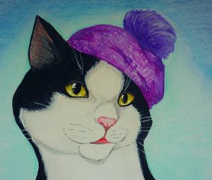 Preview wallpaper cat, drawing, hat, picture