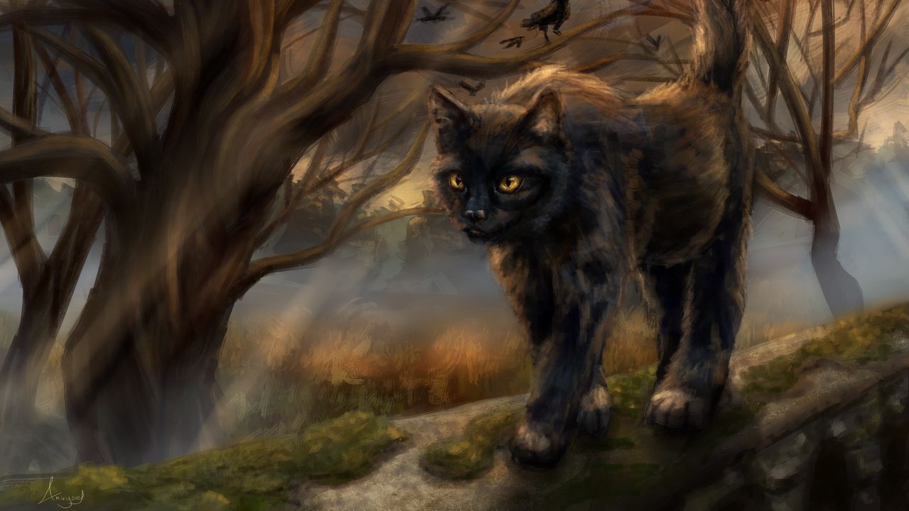 Wallpaper cat, fairy tale, pet, tree, art