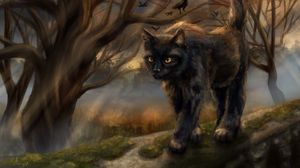 Preview wallpaper cat, fairy tale, pet, tree, art