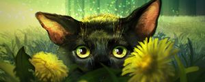 Preview wallpaper cat, flowers, art, eyes, glance