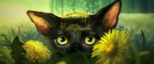 Preview wallpaper cat, flowers, art, eyes, glance