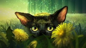 Preview wallpaper cat, flowers, art, eyes, glance