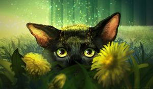 Preview wallpaper cat, flowers, art, eyes, glance