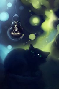 Preview wallpaper cat, fright, art, lamp, apofiss