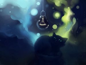 Preview wallpaper cat, fright, art, lamp, apofiss