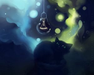 Preview wallpaper cat, fright, art, lamp, apofiss