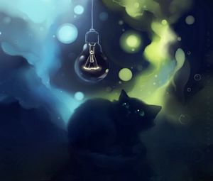 Preview wallpaper cat, fright, art, lamp, apofiss