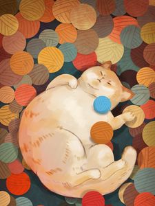 Preview wallpaper cat, funny, circles, art