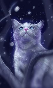 Preview wallpaper cat, glance, art, snow, glare