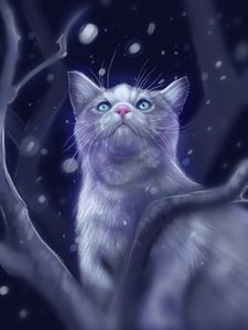 Preview wallpaper cat, glance, art, snow, glare