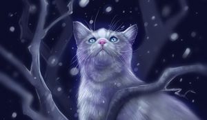 Preview wallpaper cat, glance, art, snow, glare