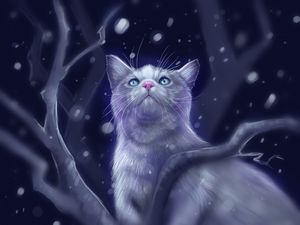 Preview wallpaper cat, glance, art, snow, glare