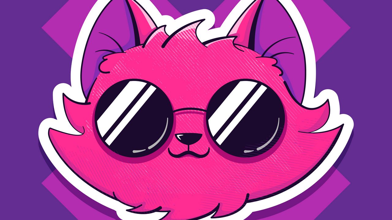 Wallpaper cat, glasses, cute, pink, art