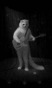 Preview wallpaper cat, guitar, bw, musician