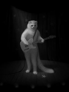 Preview wallpaper cat, guitar, bw, musician