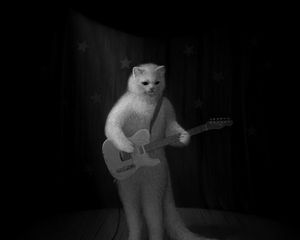 Preview wallpaper cat, guitar, bw, musician