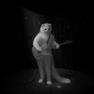 Preview wallpaper cat, guitar, bw, musician