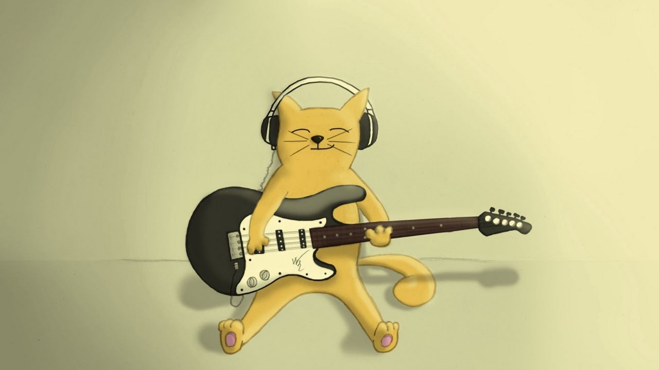 Wallpaper cat, guitar, playing, drawing