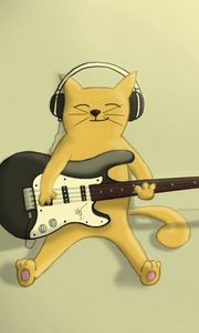 Preview wallpaper cat, guitar, playing, drawing