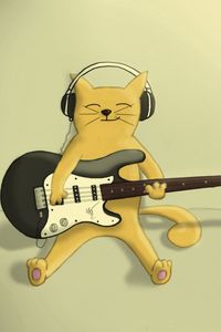 Preview wallpaper cat, guitar, playing, drawing