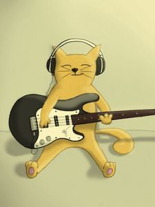 Preview wallpaper cat, guitar, playing, drawing