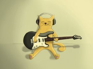 Preview wallpaper cat, guitar, playing, drawing