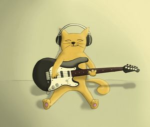 Preview wallpaper cat, guitar, playing, drawing