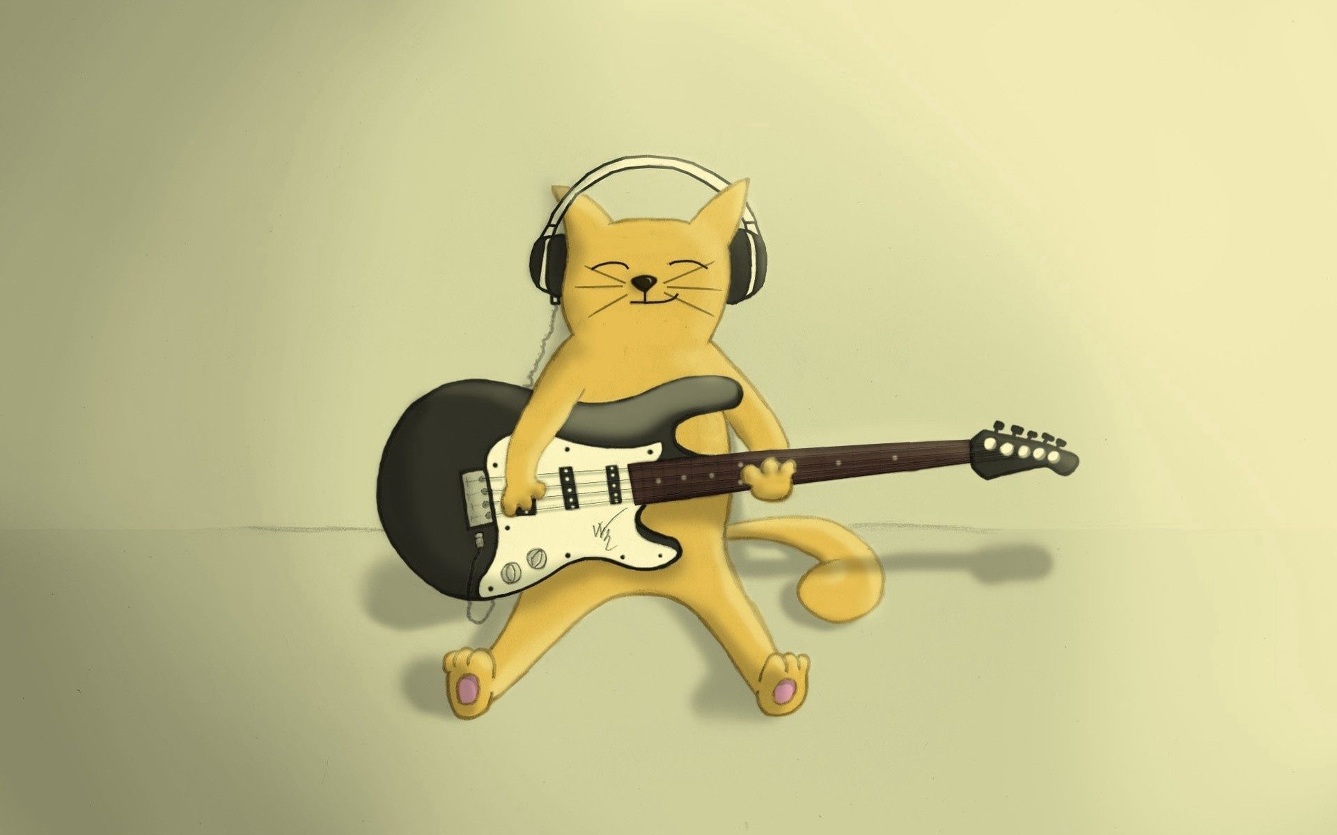 Download wallpaper 1920x1200 cat, guitar, playing, drawing hd background