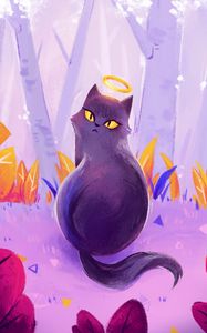 Preview wallpaper cat, halo, art, purple