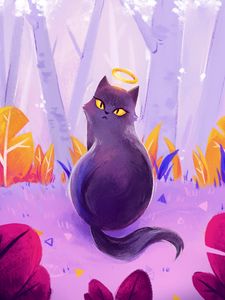 Preview wallpaper cat, halo, art, purple